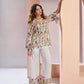 Rajwada White Linen Printed Stitched Co-Ord Set For Women