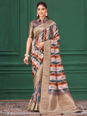 Rajwada Multicolour Silk Blend Woven Printed Saree For Women