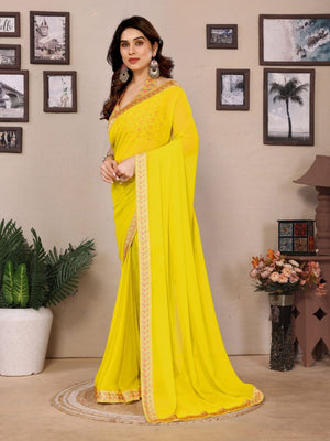 Rajwada Light Yellow Georgette Printed Saree For Women
