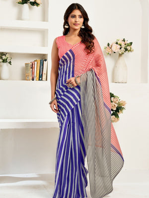 Rajwada Pink And Blue Cotton Linen Zari Work Saree For Women