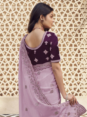 Rajwada Lavender Georgette Embroidered Elegant Saree For Women