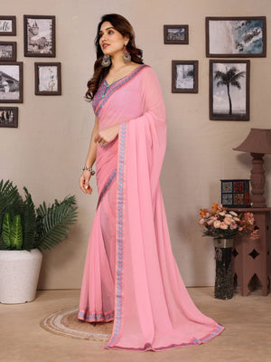 Rajwada Pink Georgette Printed Saree For Women