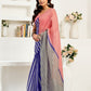 Rajwada Pink And Blue Cotton Linen Zari Work Saree For Women