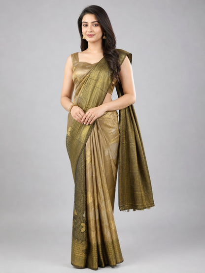 Golden Silk Blend Solid Saree