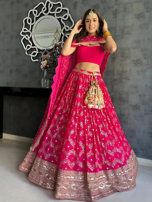 Rajwada Pink Georgette Embellished Semi-Stitched lehenga For Women