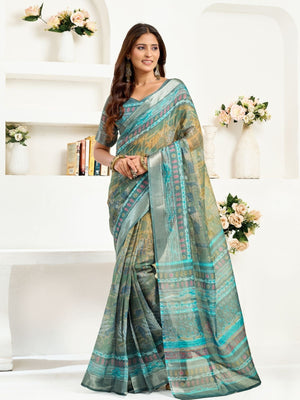 Rajwada Blue Cotton Linen Zari Work Saree For Women