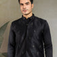 Rajwada Black Silk Blend Embroidered Stitched Kurta Set For Men
