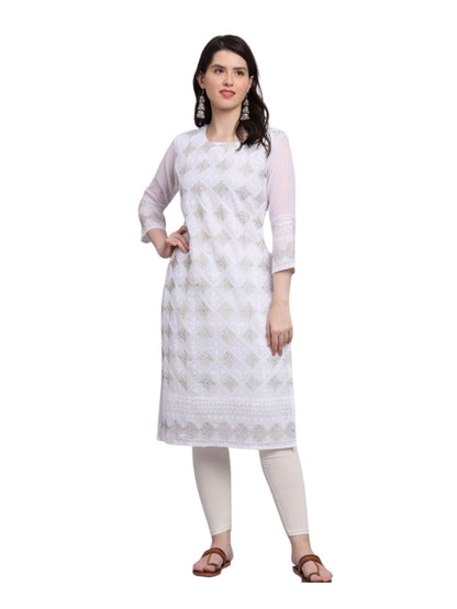 Rajwada White Georgette Embroidered Kurti For Women