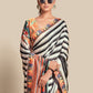 Rajwada Black & White Georgette Striped Saree With Unstitched Blouse For Women