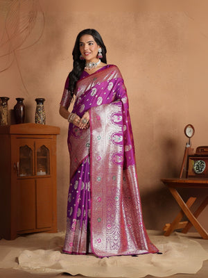 Rajwada Voilet Silk Blend Woven Elegant Saree For Women