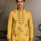 Rajwada Yellow Silk Blend Embroidered Stitched Kurta For Men