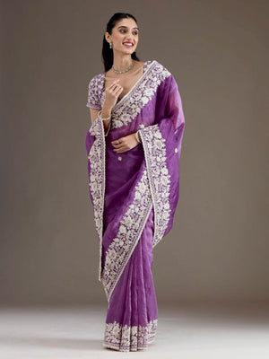 Rajwada Purple Crush Embellished Saree For Women