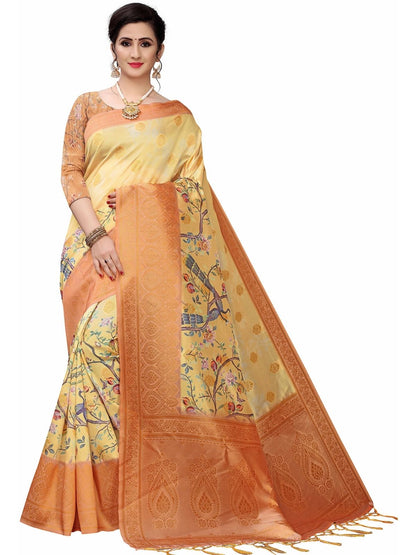 Rajwada Beige Silk Blend Floral Printed Saree For Women