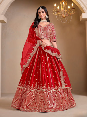 Rajwada Red Art Silk Embroidered Semi-Stitched lehenga For Women