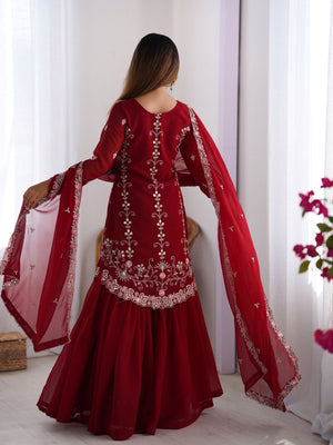 Rajwada Red Georgette Embroidered Stitched Kurta Set For Women