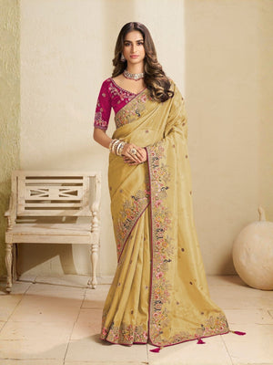 Rajwada Yellow Satin Embroidered Saree For Women
