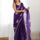 Rajwada Violet Organza Embroidered Solid Saree For Women