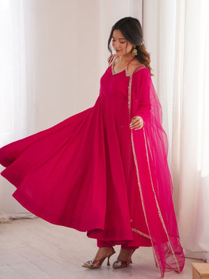 Rajwada Dark Pink Silk Blend Embellished Kurta Set For Women
