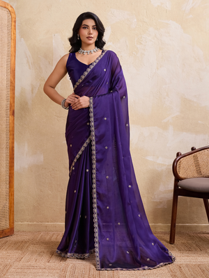 Rajwada Purple Silk Blend Embroidered Saree For Women