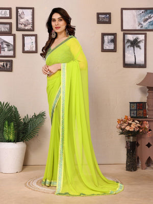 Rajwada Lime Yellow Georgette Printed Saree For Women