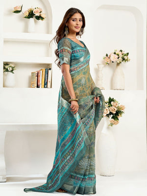 Rajwada Blue Cotton Linen Zari Work Saree For Women