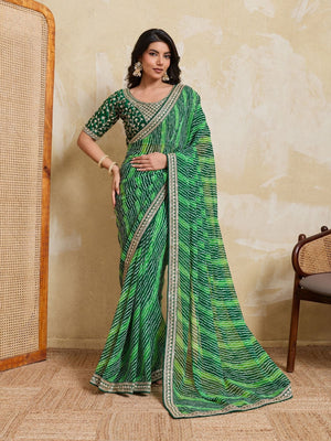 Rajwada Green Georgette Printed Saree For Women