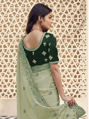 Rajwada Light Green Georgette Embroidered Elegant Saree For Women