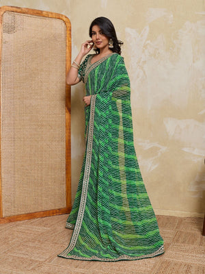 Rajwada Green Georgette Printed Saree For Women