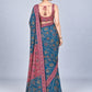 Teal Blue Georgette Embellished Saree