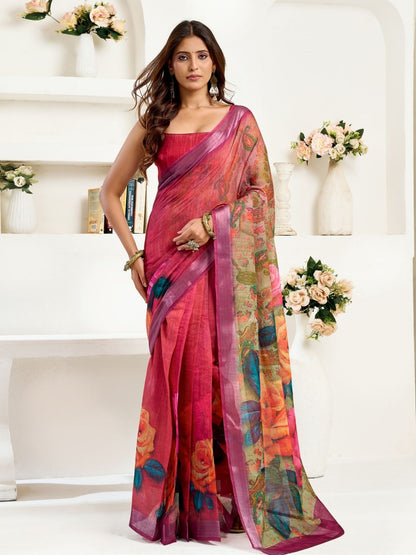 Rajwada Multicolour Cotton Linen Zari Work Saree For Women