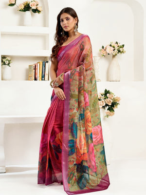 Rajwada Multicolour Cotton Linen Zari Work Saree For Women
