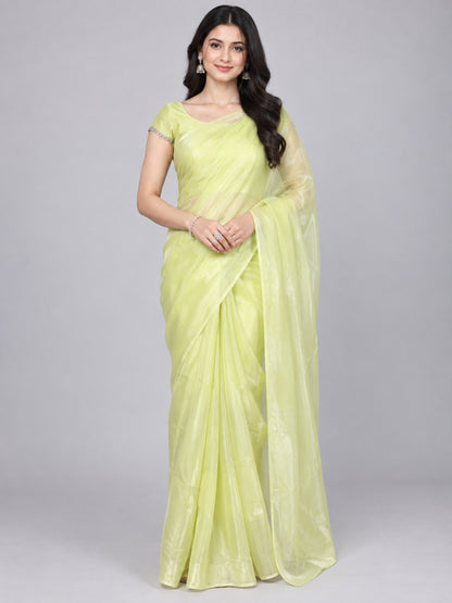 Yellow Organza Solid Saree