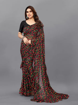 Rajwada Multicolor Georgette Printed And Ruffle Saree For Women