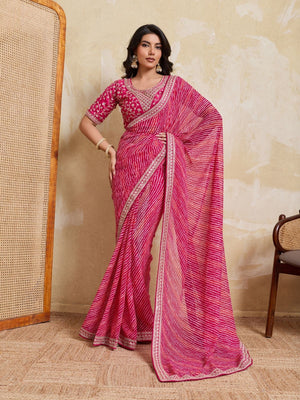 Rajwada Pink Georgette Printed Saree For Women