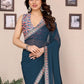 Rajwada Teal Blue Georgette Embroidered Saree For Women