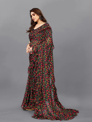 Rajwada Multicolor Georgette Printed And Ruffle Saree For Women