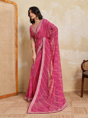 Rajwada Pink Georgette Printed Saree For Women