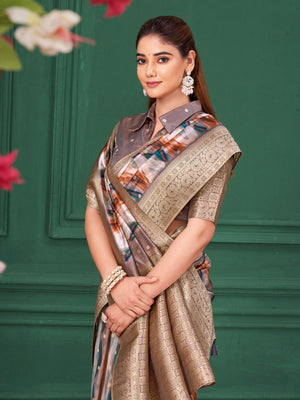 Rajwada Multicolour Silk Blend Woven Printed Saree For Women