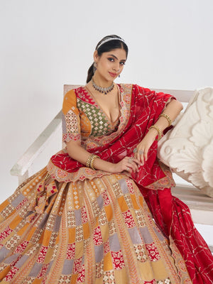 Rajwada Multicolor Silk Blend Embroidered Semi-Stitched Lehenga For Women