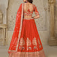 Rajwada Orange Silk Blend Embroidered Semi-Stitched Lehenga For Women
