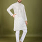 Rajwada White Viscose Silk Embellished Stitched Kurta For Men