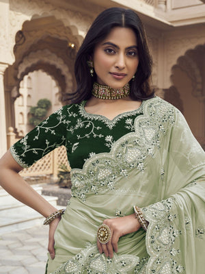 Rajwada Light Green Silk Blend Embellished Elegant Saree For Women