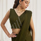 Rajwada Olive Organza Solid Ready To Wear Saree With Stitched Blouse For Women