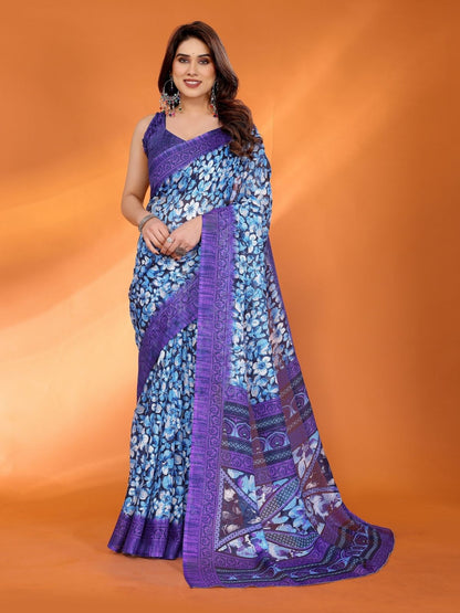 Rajwada Violet Silk Blend Printed Saree For Women