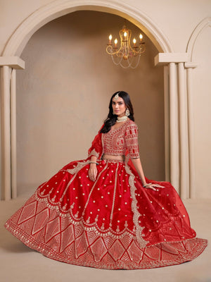 Rajwada Red Art Silk Embroidered Semi-Stitched lehenga For Women