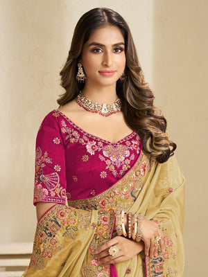 Rajwada Yellow Satin Embroidered Saree For Women