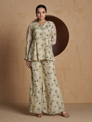 Beige Pure Crepe Solid Co Ord Set
