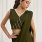 Rajwada Olive Organza Solid Ready To Wear Saree With Stitched Blouse For Women