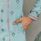Rajwada Sky Blue Viscose Silk Embroidered Stitched Kurta For Men