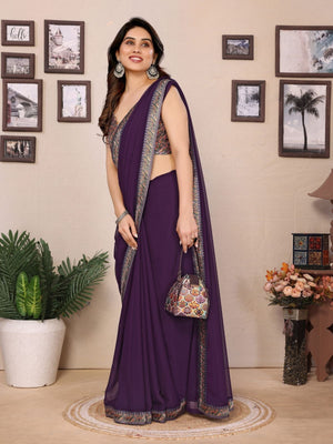 Rajwada Wine Georgette Embroidered Saree For Women